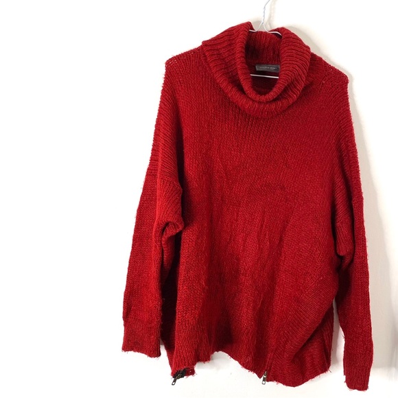 Wooden Ships Sweaters - Wooden Ships Wool Blend Red Knit Oversized Cowl Neck Sweater